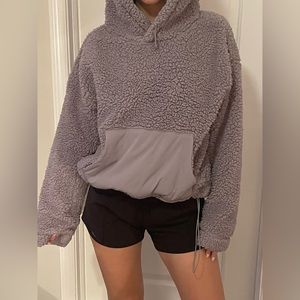 Fluffy sweatshirt with adjustable hood and waist